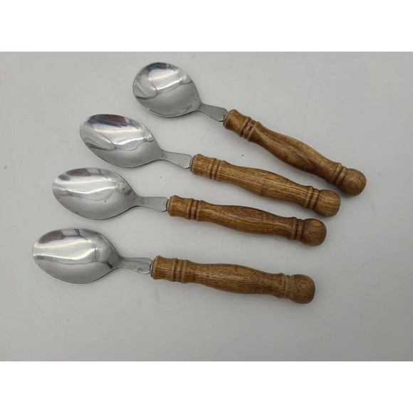 Stainless Steel Flatware Wood Handles Taiwan Lot of 12 Silverware Fork Spoon - Picture 5 of 9